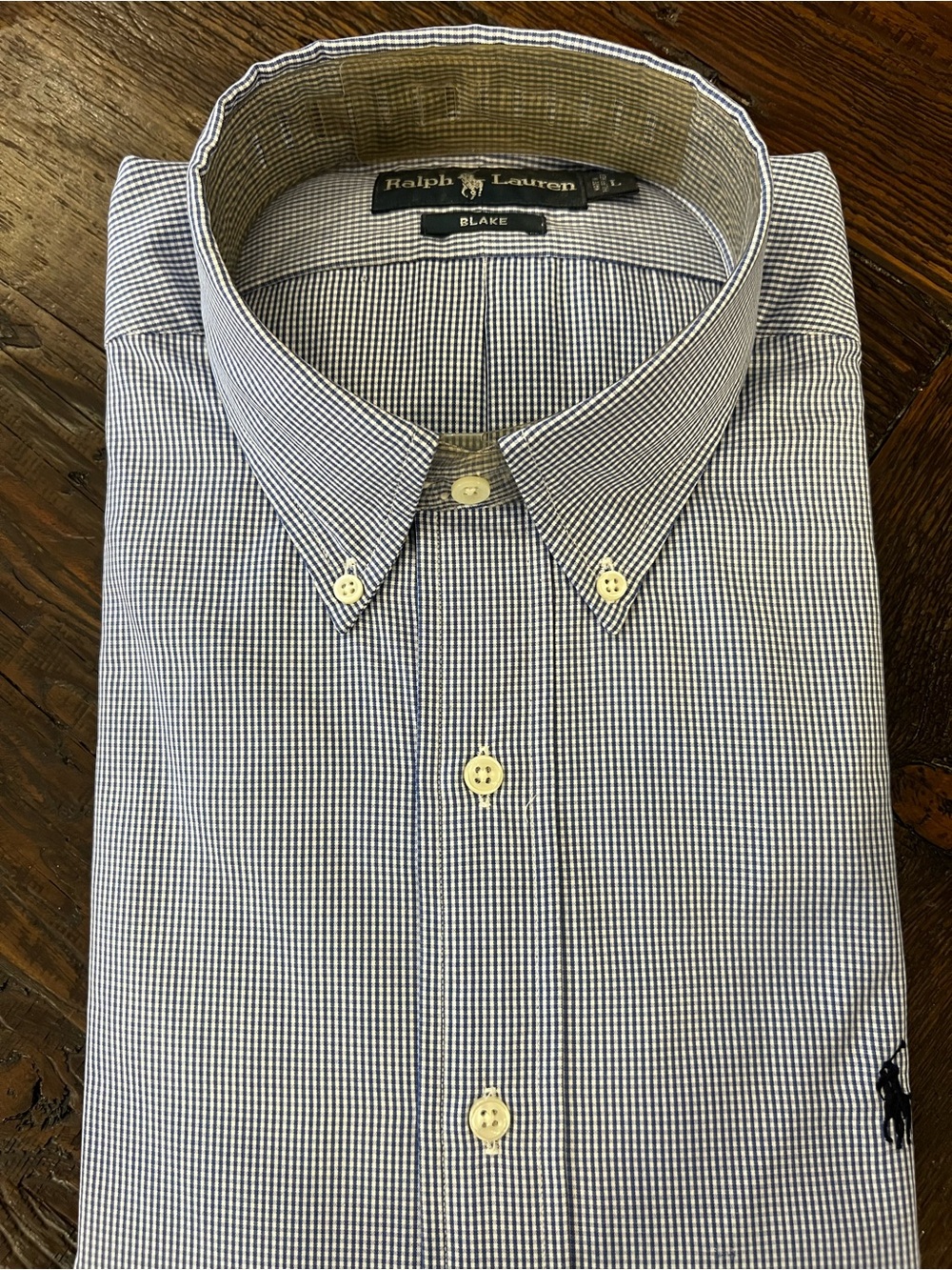 Ralph Lauren Men's Blue and White Mini-Check Button-Down Shirt